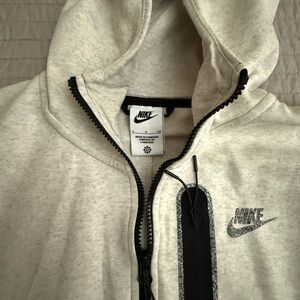 Nike Tech Light Gray Zip-Up Hoodie with Black Details